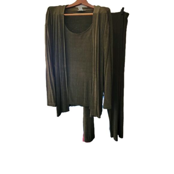 Lady J by Jalate Women’s 3-Piece Lounge Set 3X Olive Green Top Pants Cardigan - Picture 1 of 9
